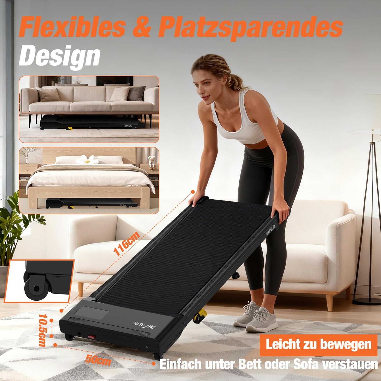 DH FitLife Walking Pad – 2026 – 1–6 km/h – 0–6 % Steigung – Steuerung über App