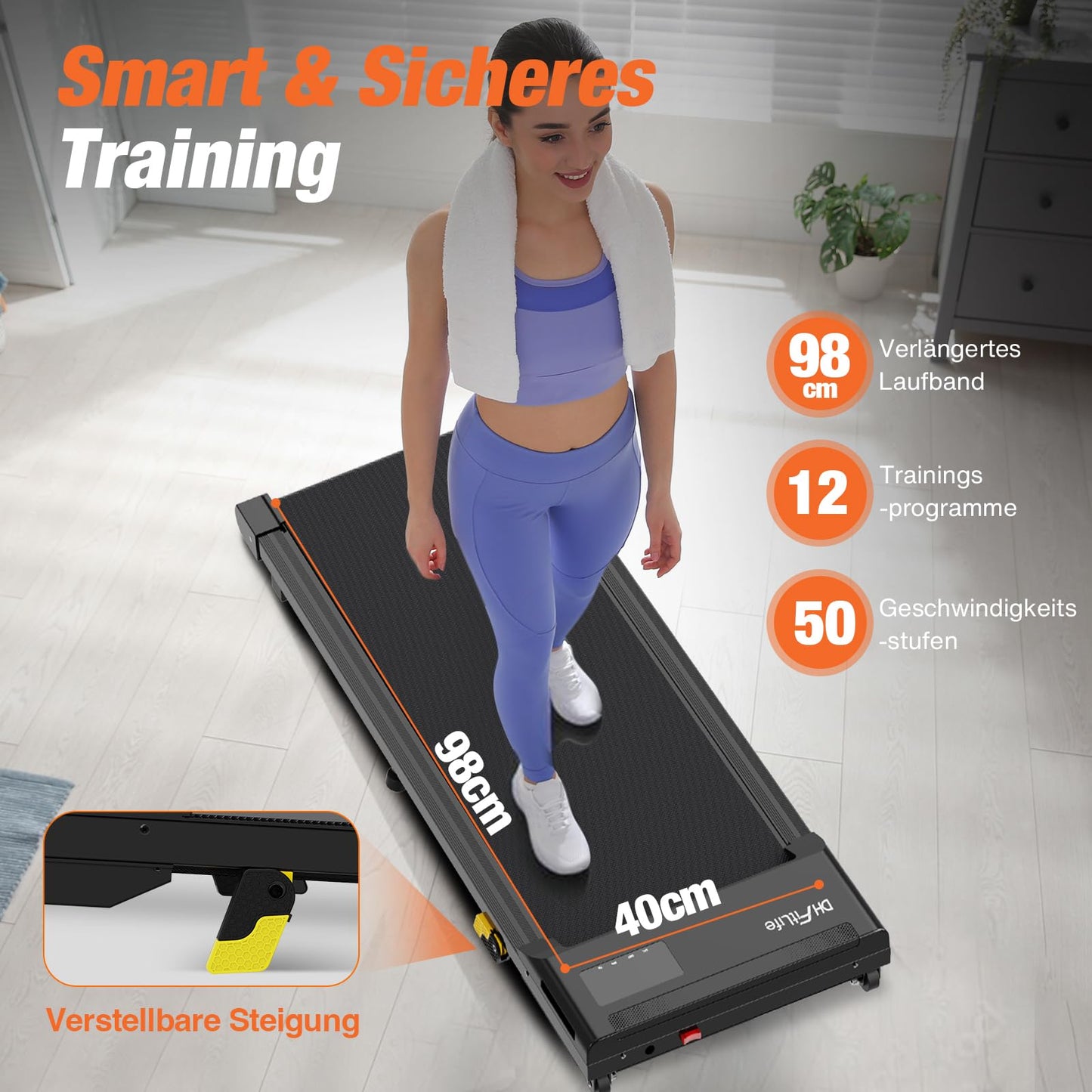 DH FitLife Walking Pad – 2026 – 1–6 km/h – 0–6 % Steigung – Steuerung über App