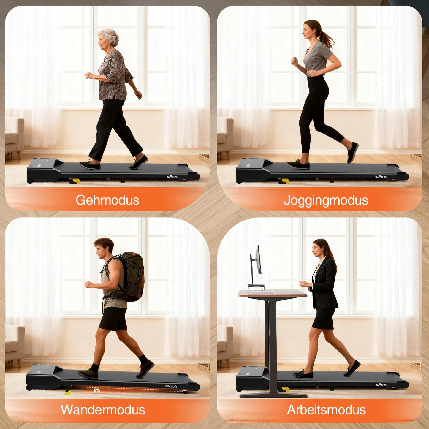 DH FitLife Walking Pad – 2026 – 1–6 km/h – 0–6 % Steigung – Steuerung über App