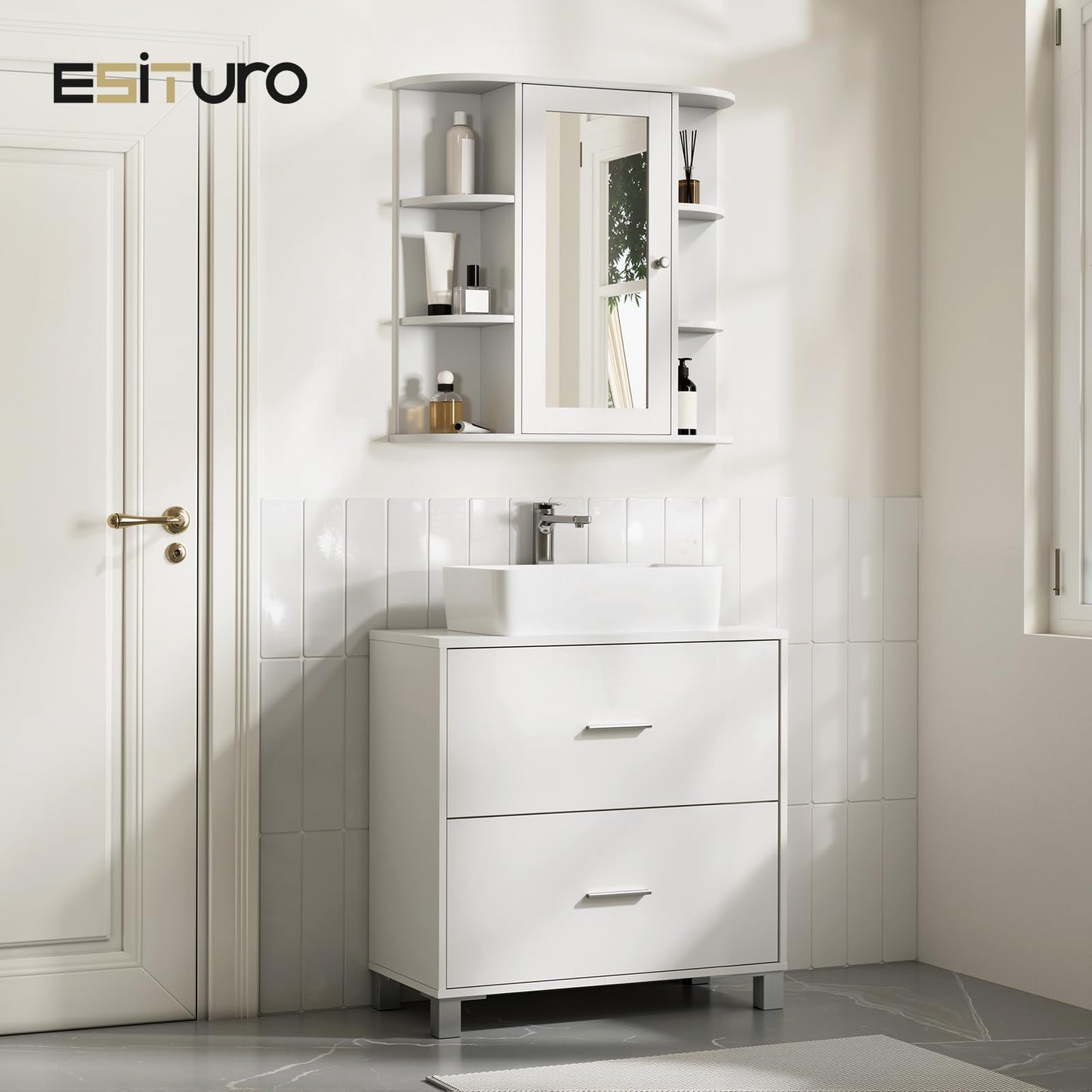 Esituro Spiegelschrank – 60 x 58 x 16 cm – Wandschrank – MDF – Weiß