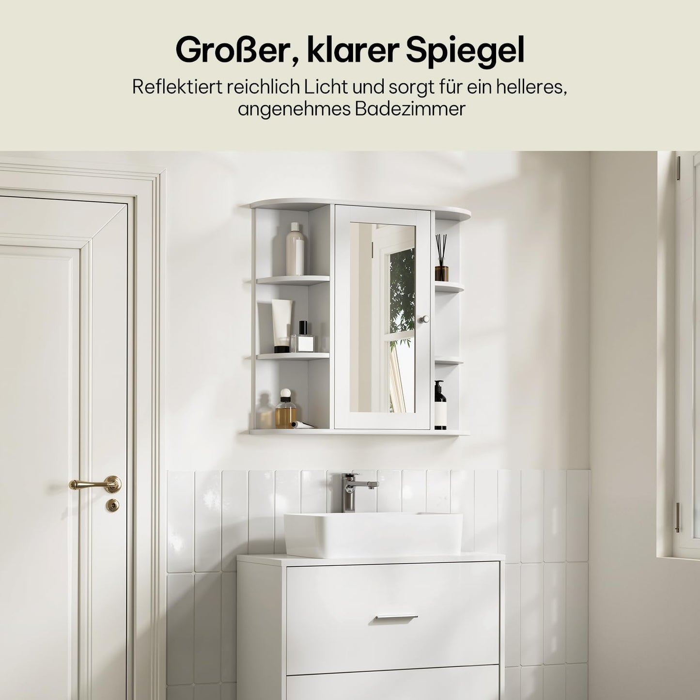 Esituro Spiegelschrank – 60 x 58 x 16 cm – Wandschrank – MDF – Weiß