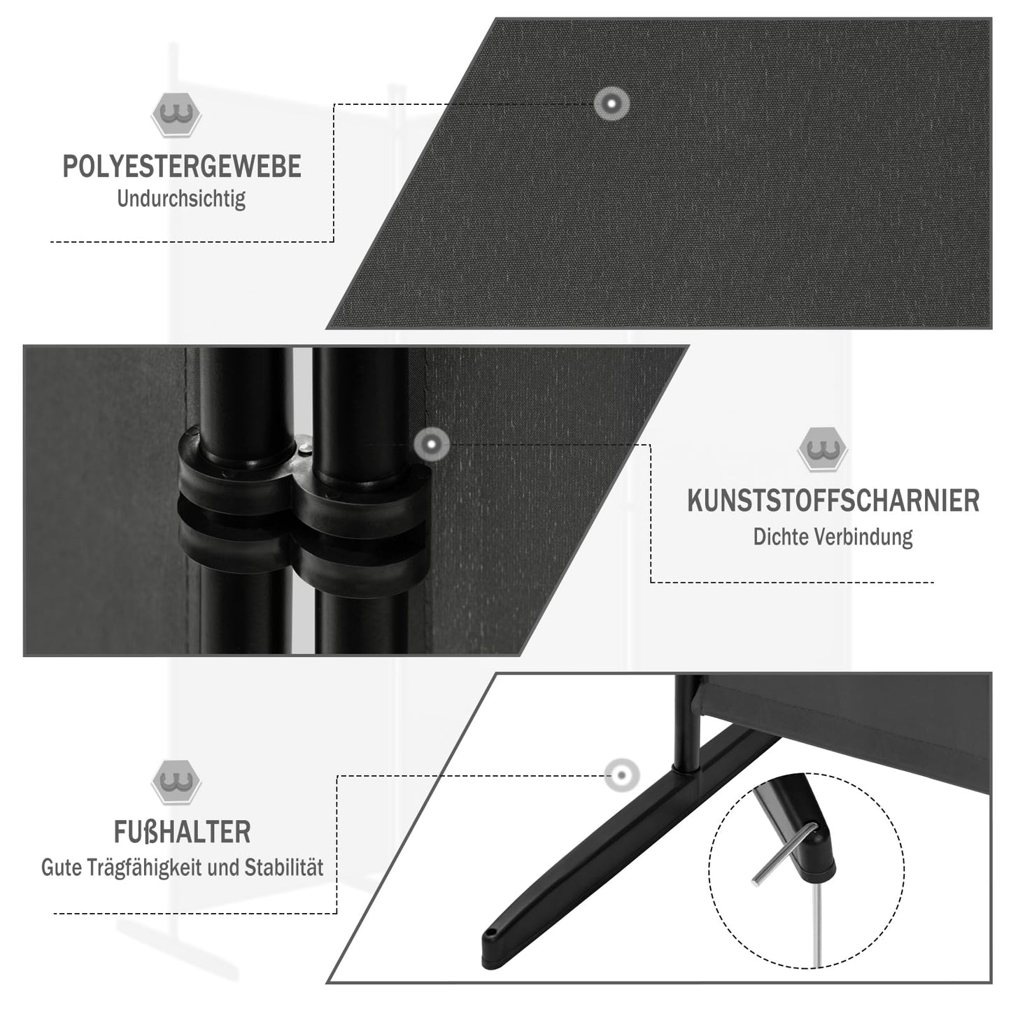 Woltu Raumteiler – 3 Paneele – 167 x 177 cm – Polyester/Metall – Dunkelgrau