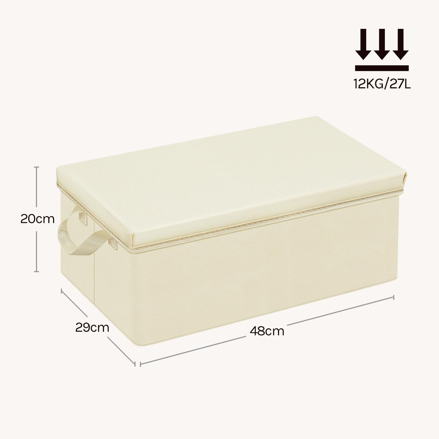 WOLTU Aufbewahrungsbox – Deckel – Zusammenklappbar – Griffe – 3 Stück – 48 x 29 x 20 cm – Cremefarben