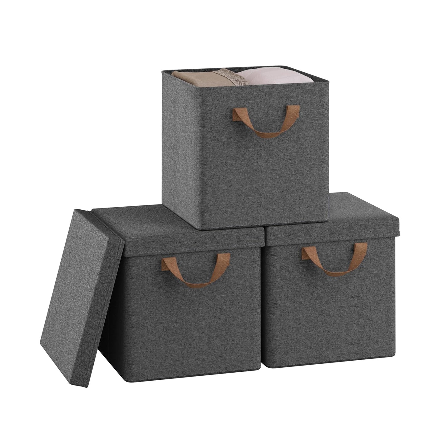 Woltu Aufbewahrungsboxen-Set – 3 Stück – 27 x 27 x 27 cm – zusammenklappbar – grau