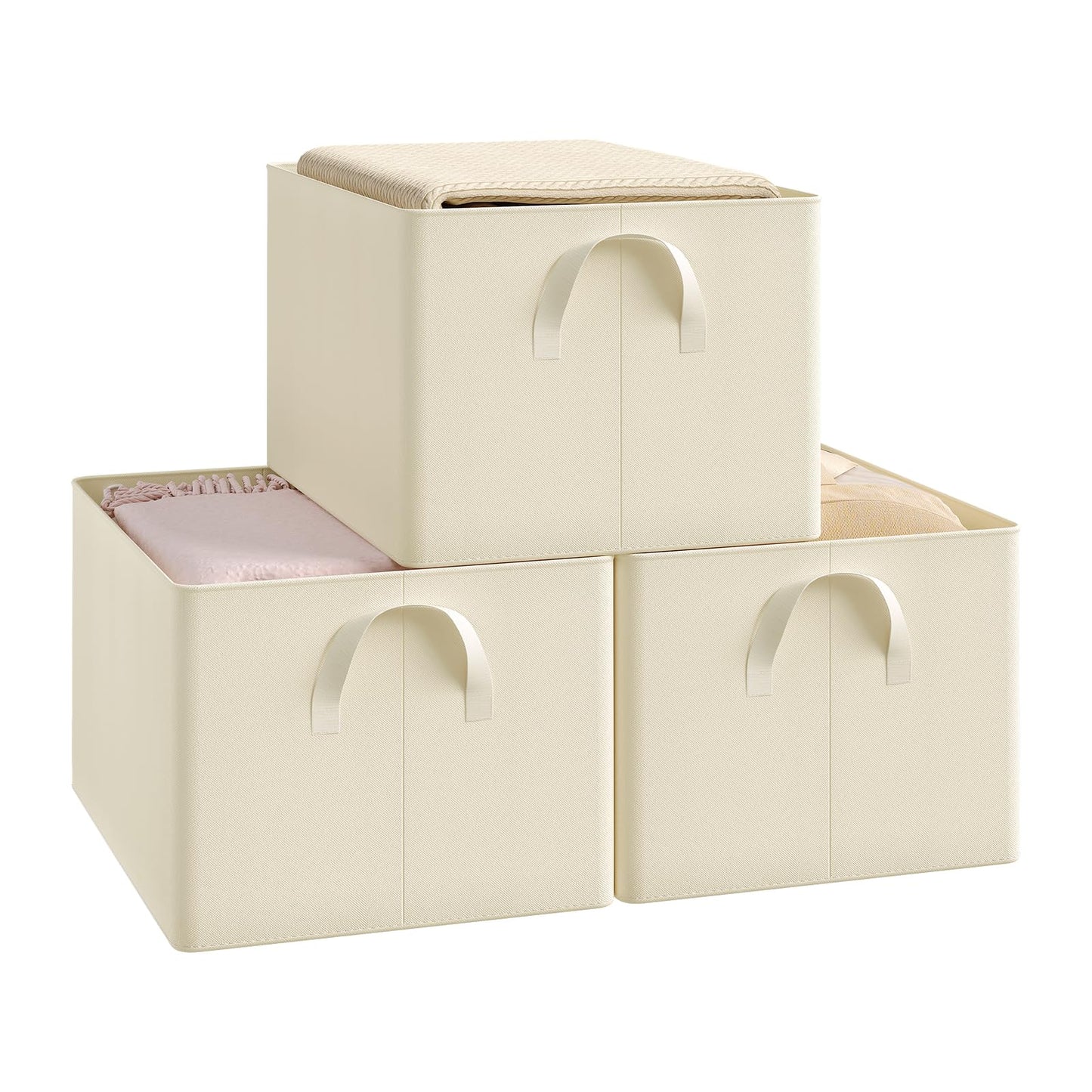 Woltu Aufbewahrungsboxen-Set – 3 Stück – 42 x 26 x 32 cm – zusammenklappbar – Creme