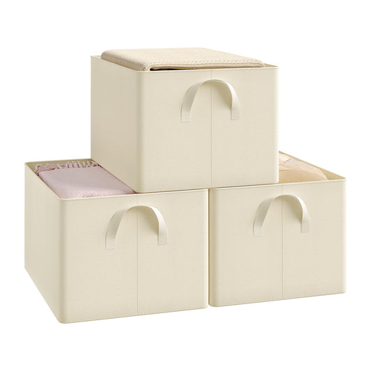 Woltu Aufbewahrungsboxen-Set – 3 Stück – 42 x 26 x 32 cm – zusammenklappbar – Creme