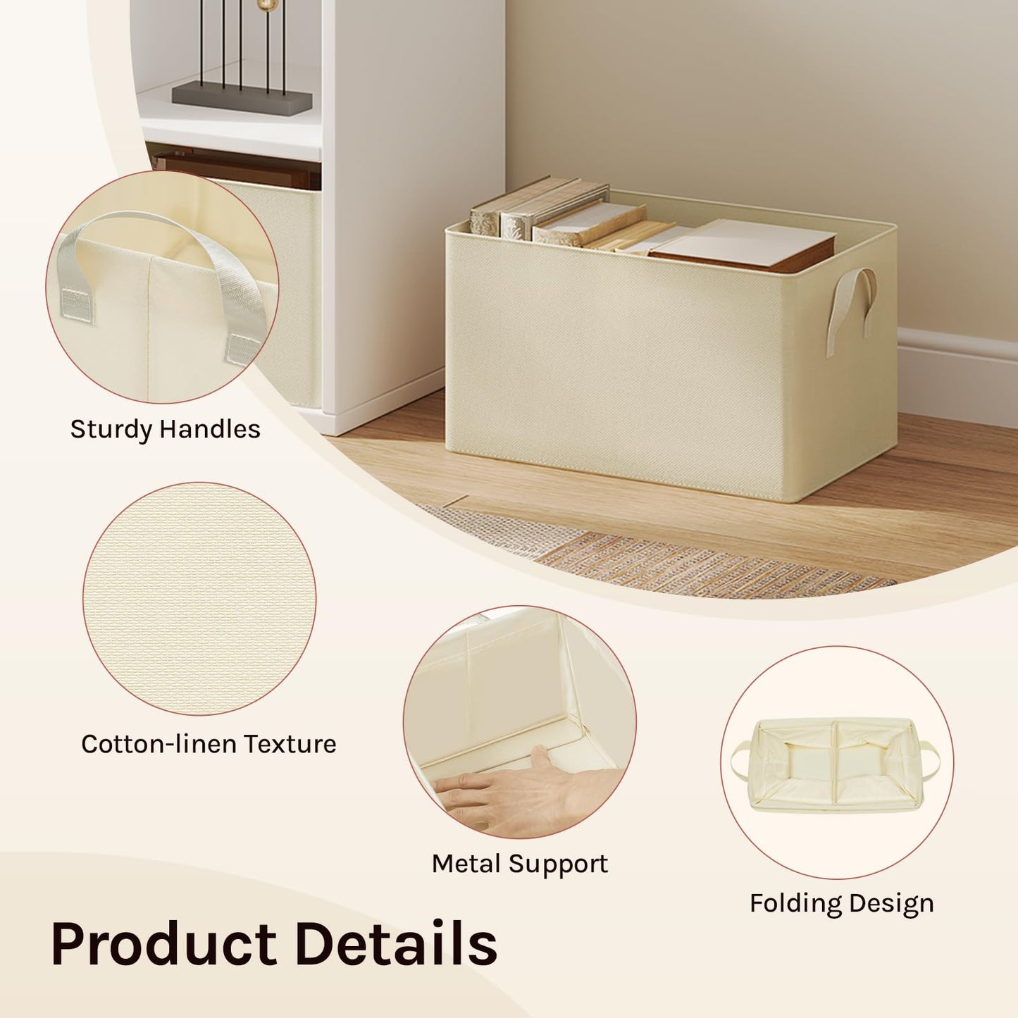Woltu Aufbewahrungsboxen-Set – 3 Stück – 42 x 26 x 32 cm – zusammenklappbar – Creme