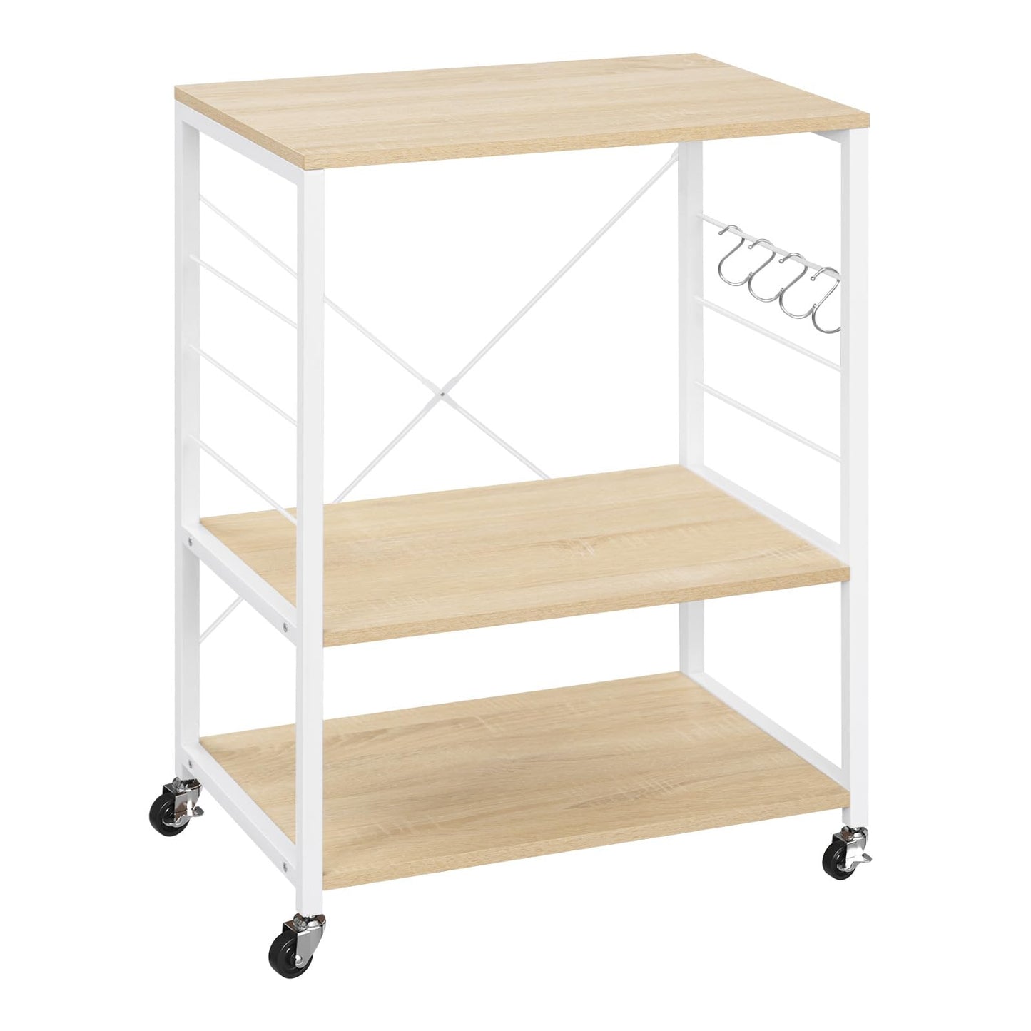 Woltu Küchenregal – 60 x 40 x 82,5 cm – 3 Etagen – auf Rollen – helles Eiche/Weiß