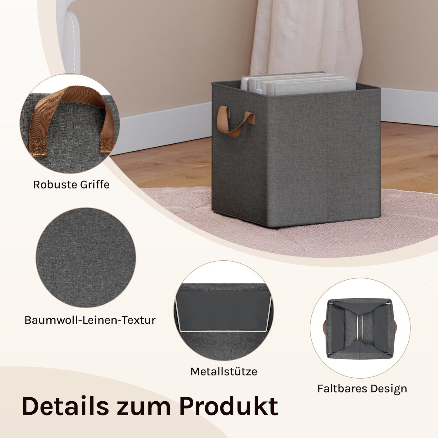 Woltu Aufbewahrungsboxen-Set – 3 Stück – 29 x 29 x 28 cm – zusammenklappbar – grau