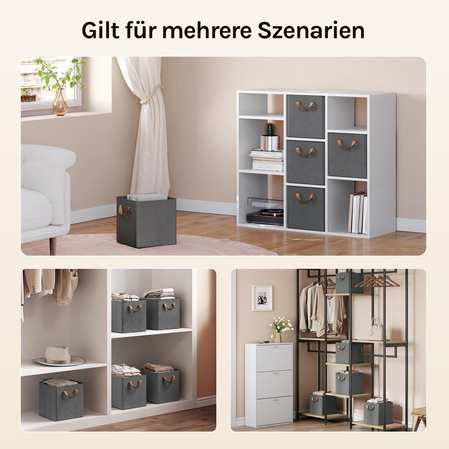 Woltu Aufbewahrungsboxen-Set – 3 Stück – 29 x 29 x 28 cm – zusammenklappbar – grau