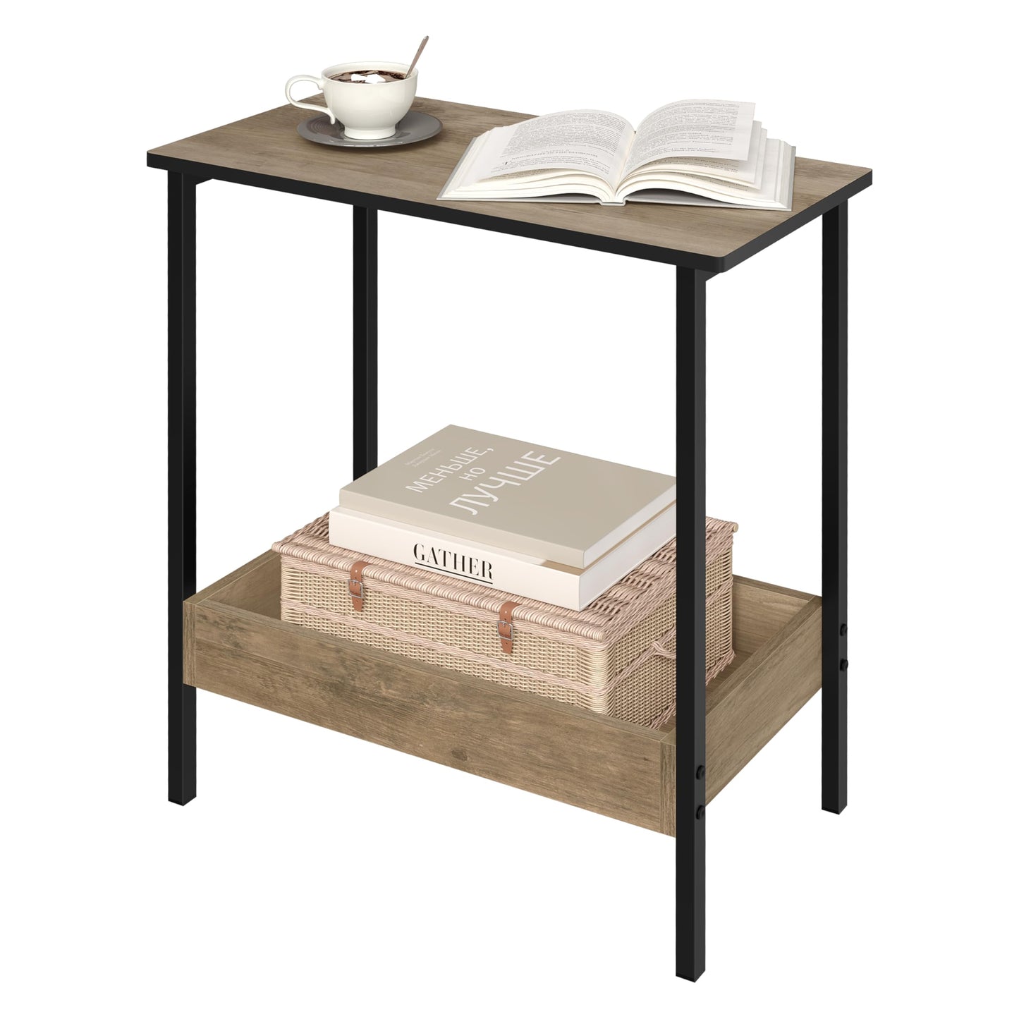 Woltu Beistelltisch – 50 x 55 x 25 cm – 2 Ablagen – Schwarz/Grau in Holzoptik