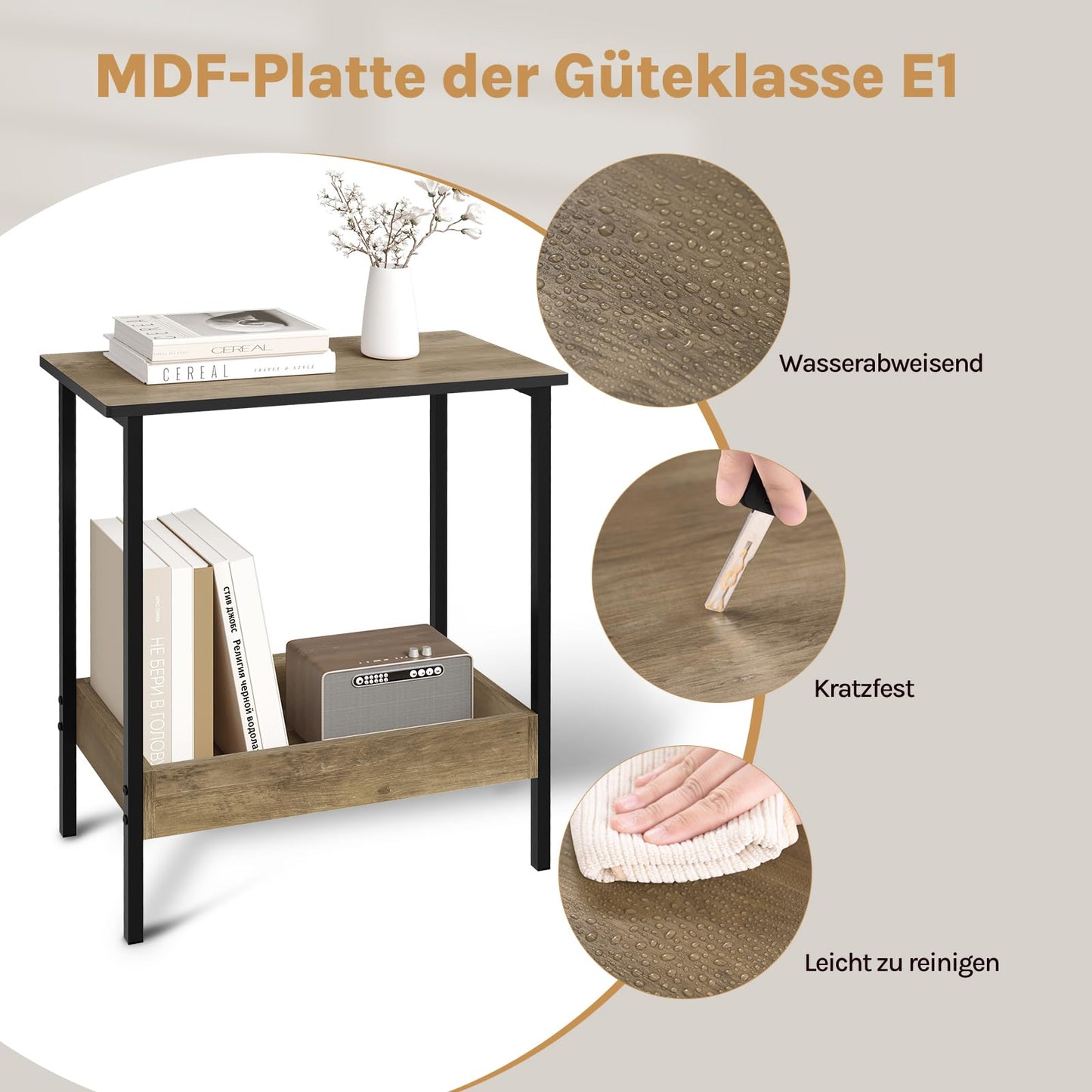 Woltu Beistelltisch – 50 x 55 x 25 cm – 2 Ablagen – Schwarz/Grau in Holzoptik