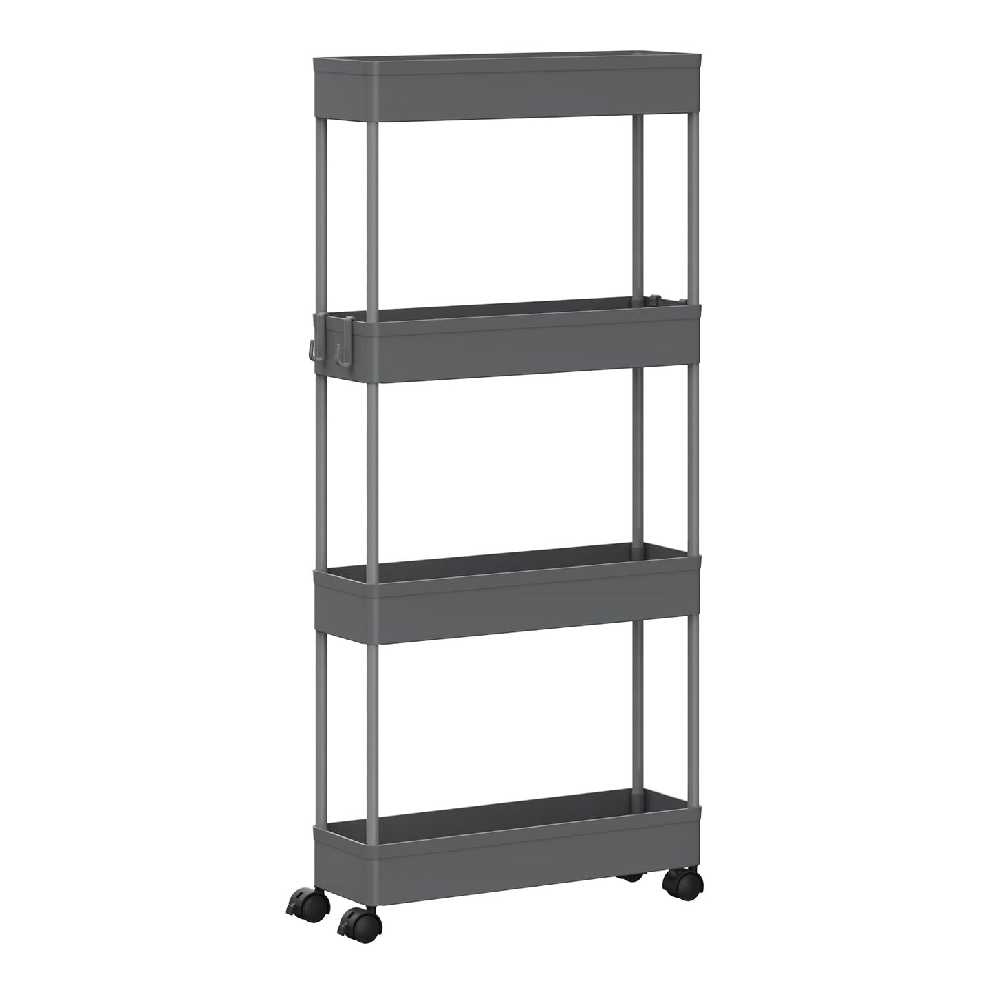 Klihome Servierwagen – Küchenwagen mit 4 Ablagen – auf Rollen – grau – 39 x 83,5 x 12,5 cm
