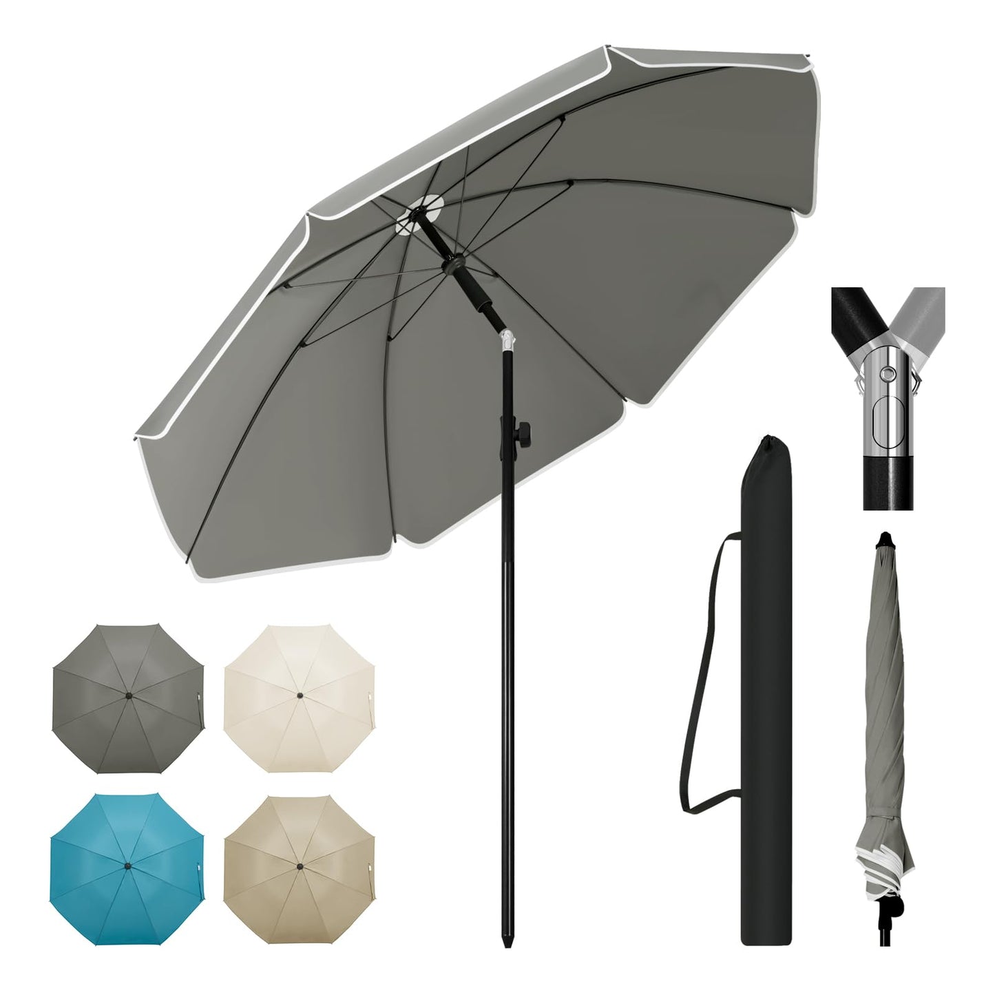 Woltu Sonnenschirm – 175 cm – rund – verstellbar – UV-beständig – dunkelgrau
