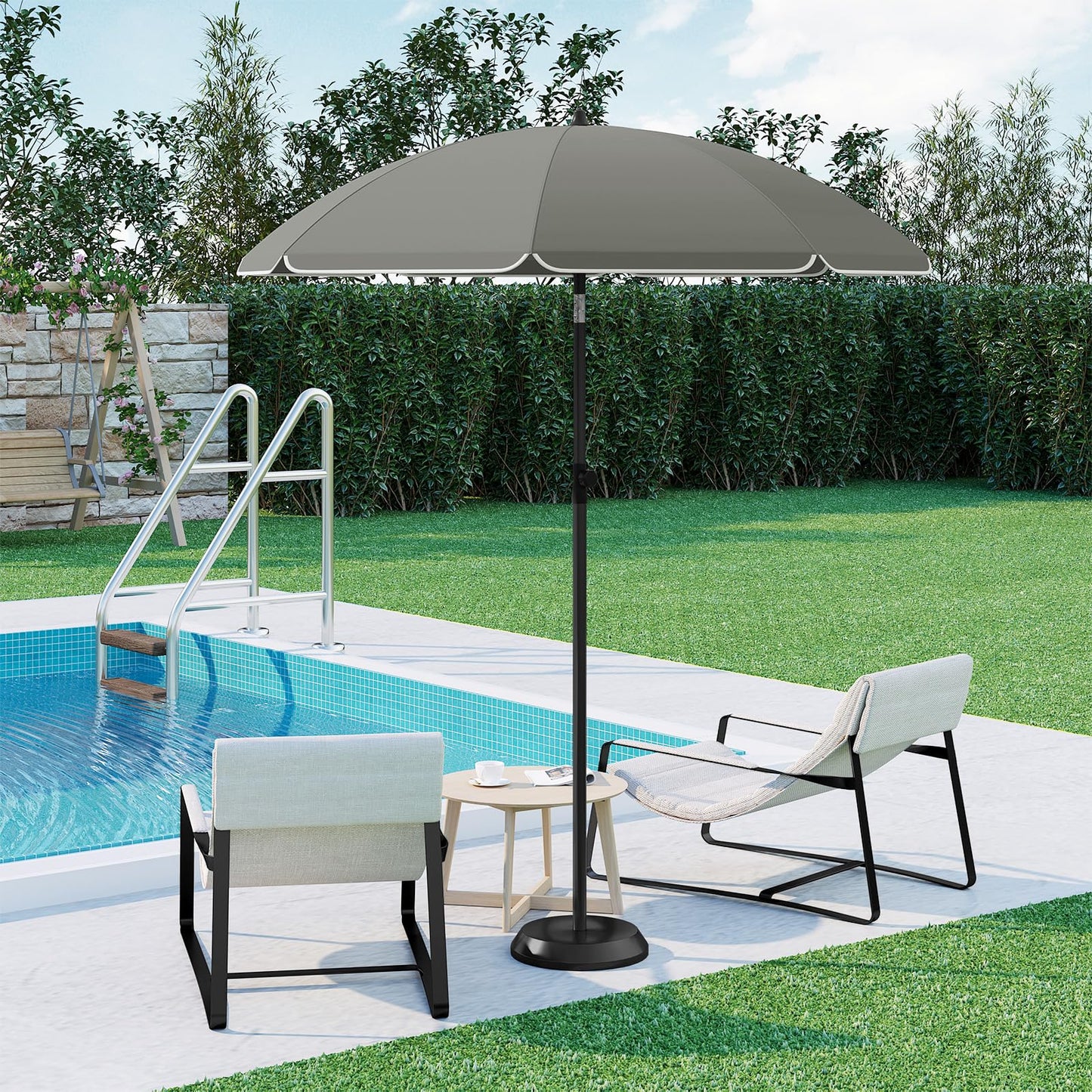 Woltu Sonnenschirm – 175 cm – rund – verstellbar – UV-beständig – dunkelgrau