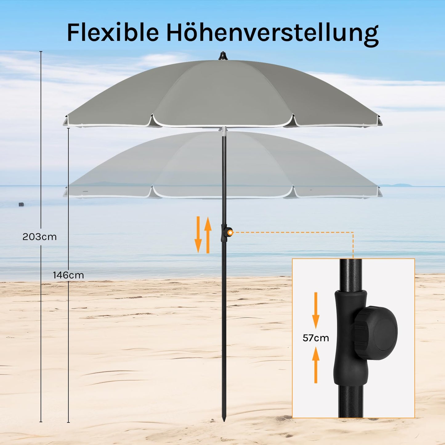 Woltu Sonnenschirm – 175 cm – rund – verstellbar – UV-beständig – dunkelgrau