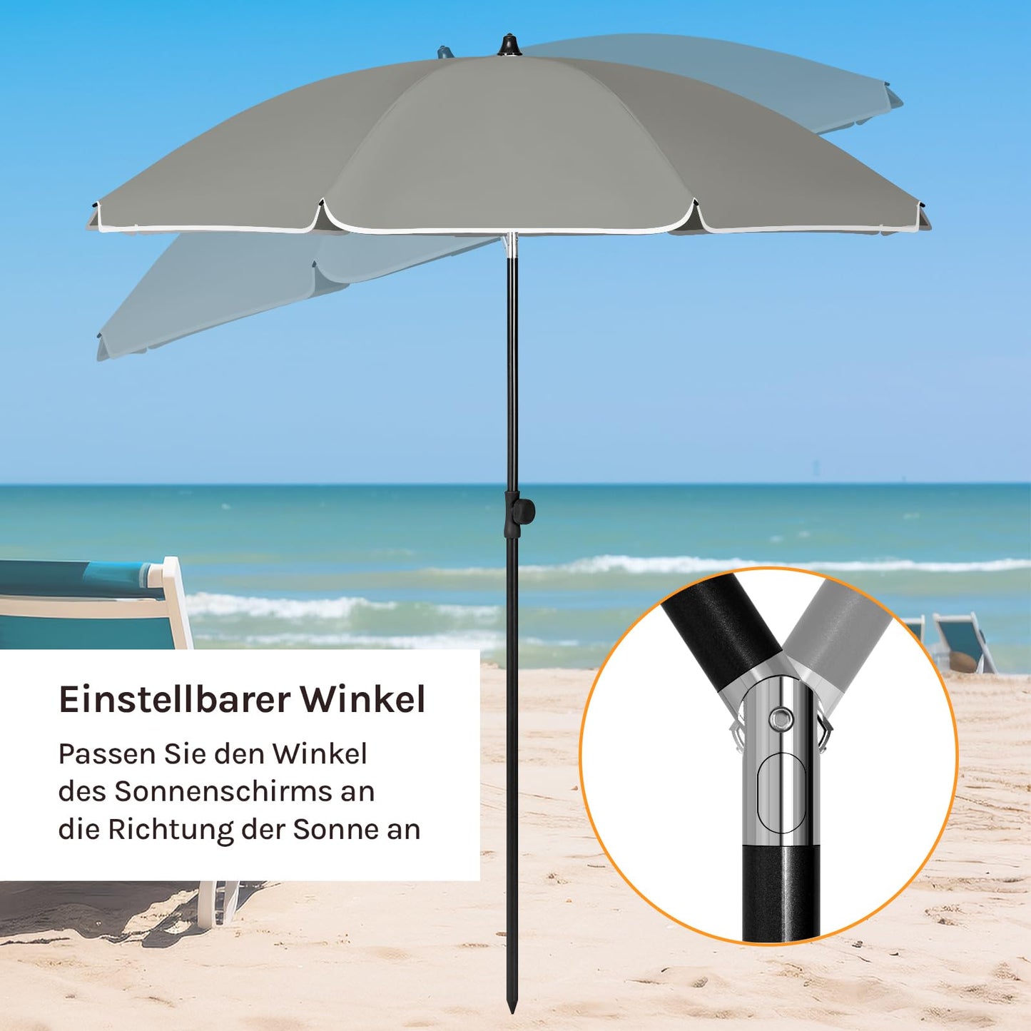 Woltu Sonnenschirm – 175 cm – rund – verstellbar – UV-beständig – dunkelgrau