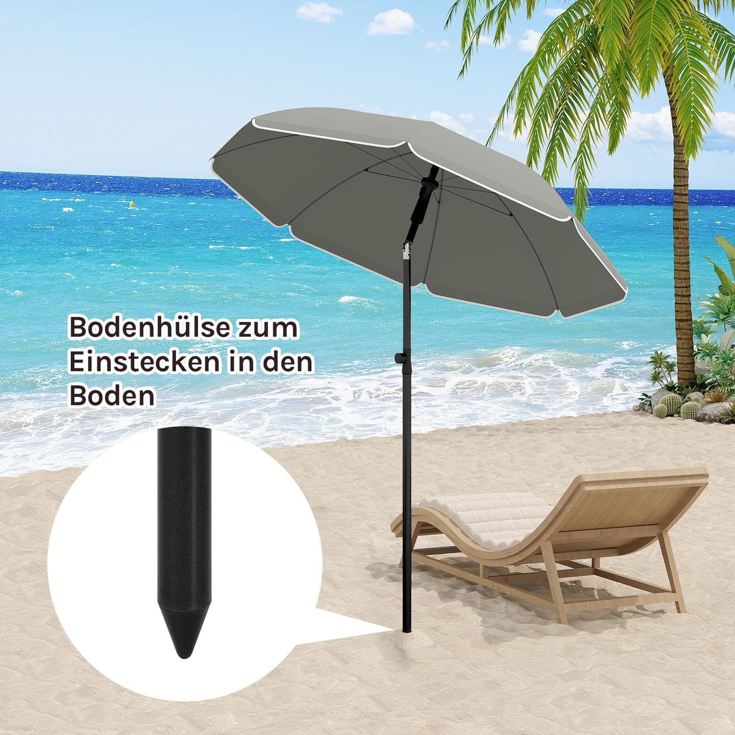 Woltu Sonnenschirm – 175 cm – rund – verstellbar – UV-beständig – dunkelgrau
