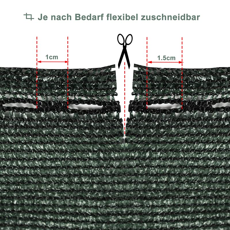 WOLTU Sichtschutz- und Schattennetz 1,5 x 25 m – HDPE 150 g/m² – Sichtschutz und Schattennetz 85 % – grün