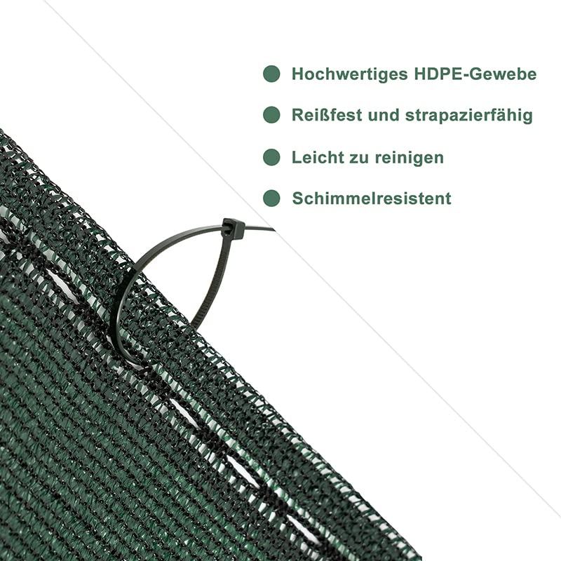 WOLTU Sichtschutz- und Schattennetz 1,5 x 25 m – HDPE 150 g/m² – Sichtschutz und Schattennetz 85 % – grün