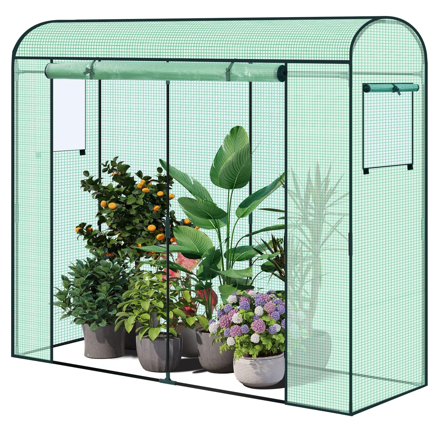 WOLTU Tunnelgewächshaus – PE-Gewächshaus – winterfest – mit Tür und 2 Fenstern – Stahlrohrrahmen – 200 x 170 x 68 cm – grün