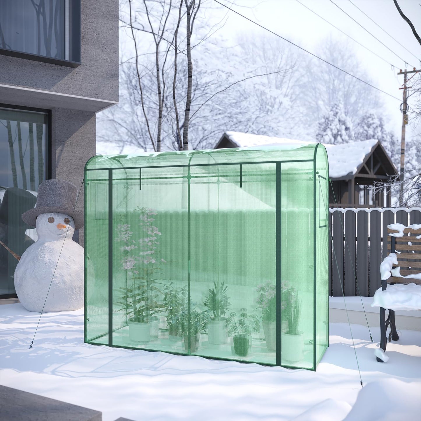 WOLTU Tunnelgewächshaus – PE-Gewächshaus – winterfest – mit Tür und 2 Fenstern – Stahlrohrrahmen – 200 x 170 x 68 cm – grün