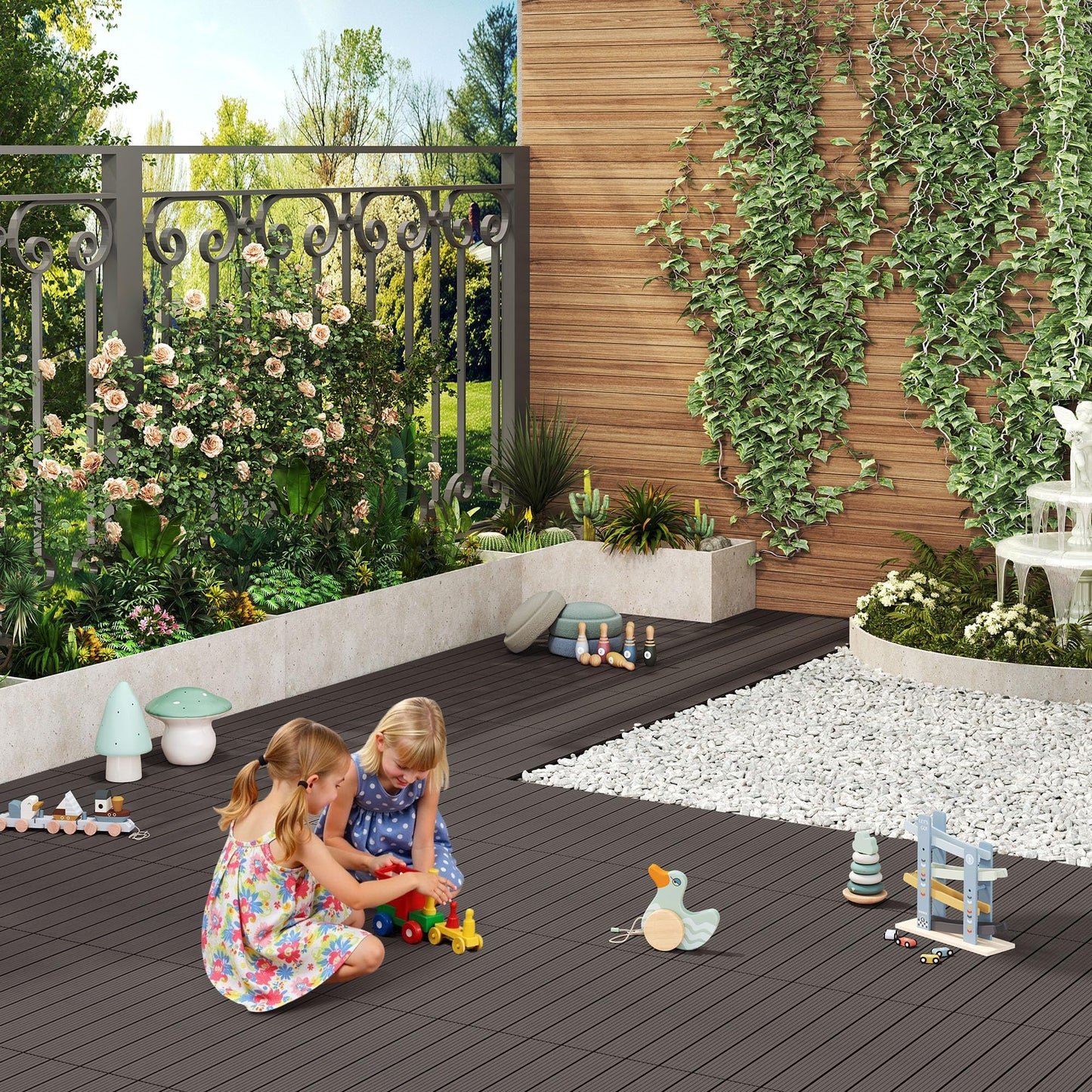 WOLTU WPC-Terrassenfliesen – Holzoptik – Klicksystem – 30 x 60 cm – kaffeefarben – 12 Stück, 2 m²
