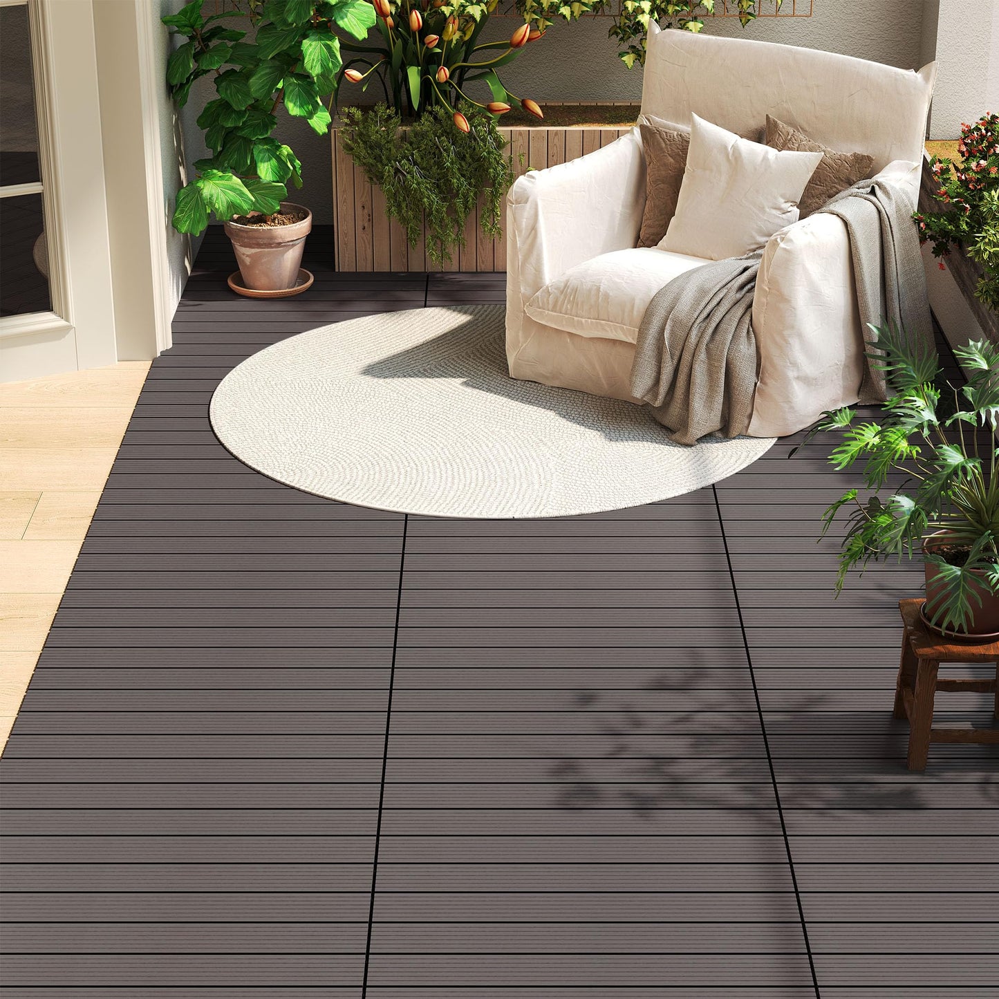 WOLTU WPC-Terrassenfliesen – Holzoptik – Klicksystem – 30 x 60 cm – kaffeefarben – 12 Stück, 2 m²