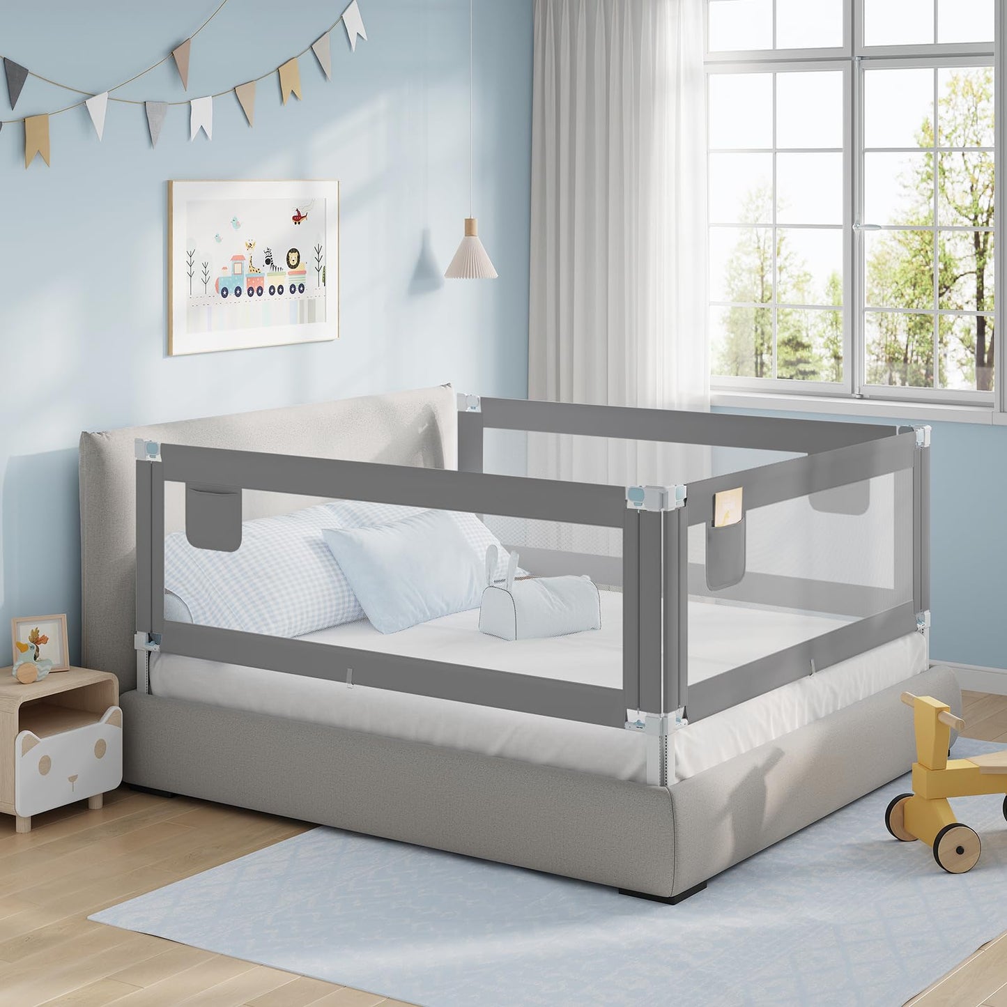 WOLTU – Bettgitter 150 cm – Höhenverstellbar 69–87 cm – Klappbares Bettgitter – Dunkelgrau
