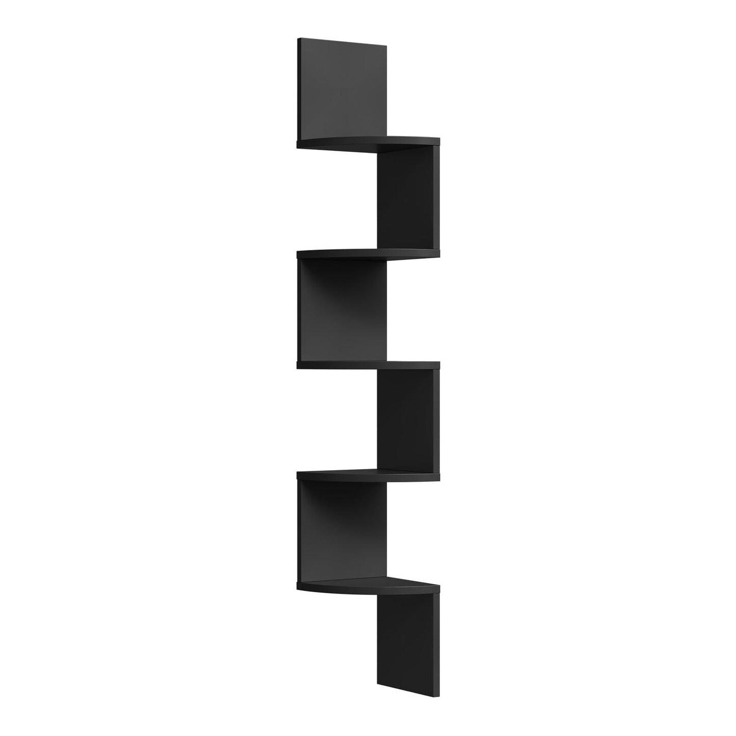 WOLTU Eck-Wandregal – schwarzes Zickzack-Wandregal – 5 Ebenen – 19,5 x 19,5 x 123 cm