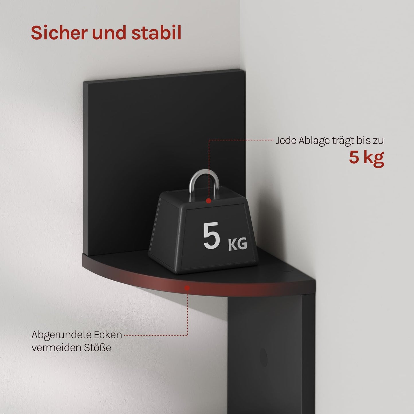 WOLTU Eck-Wandregal – schwarzes Zickzack-Wandregal – 5 Ebenen – 19,5 x 19,5 x 123 cm