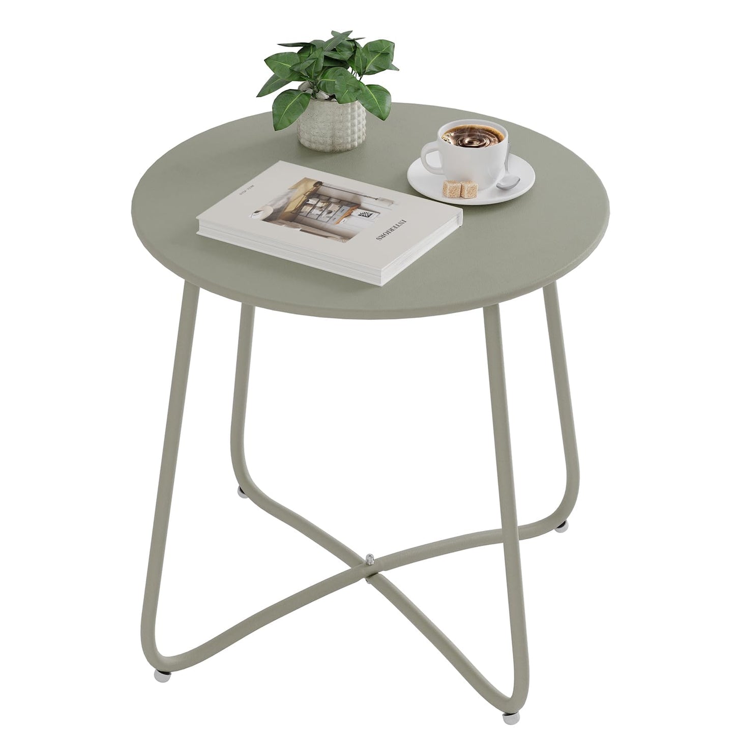 eSituro runder Beistelltisch – Metalltisch für Balkon und Garten – grau – Durchmesser 45 cm – verstellbare Fußkappen