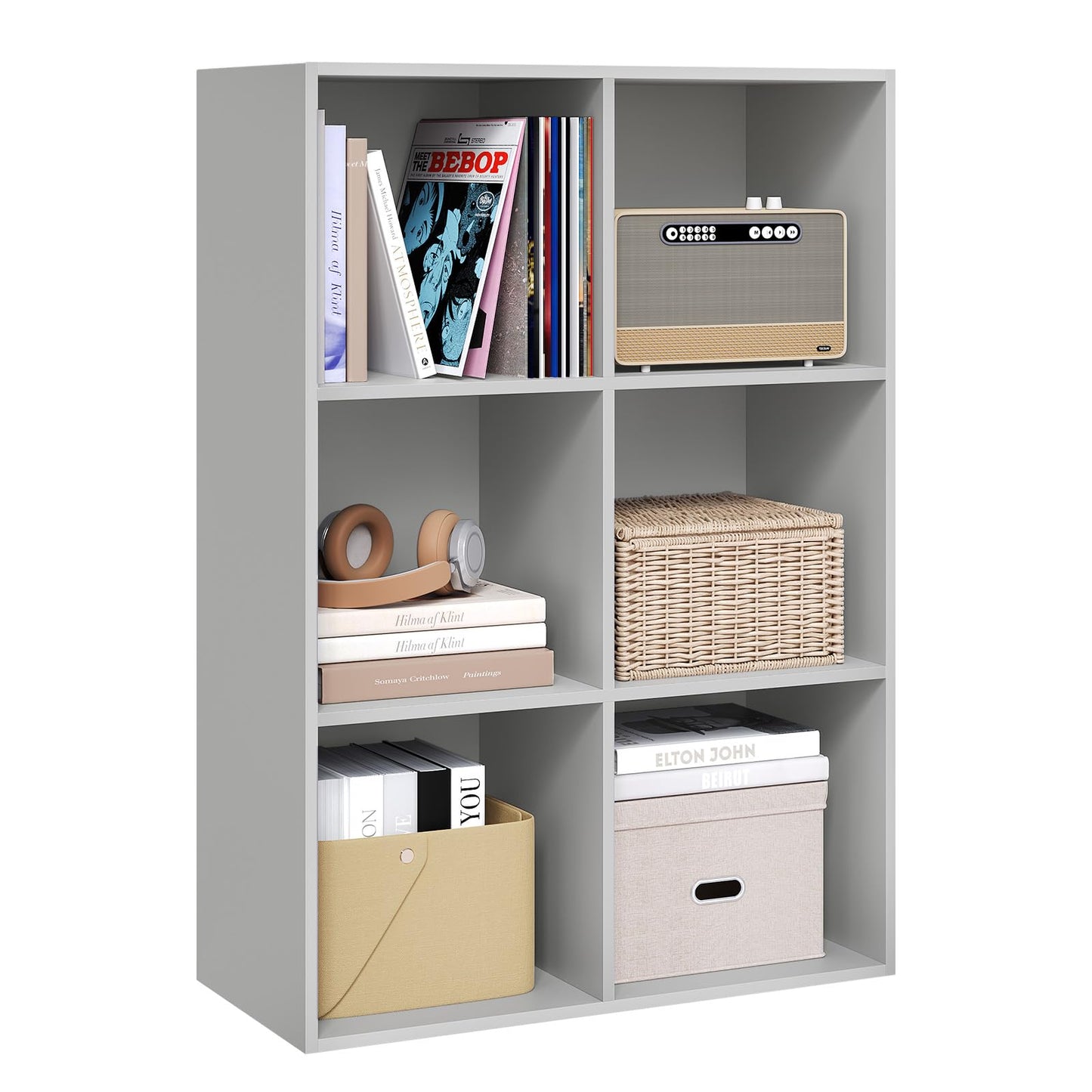 WOLTU Bücherregal – Würfelregal – 6 Fächer – grau – 60 x 89 x 29 cm