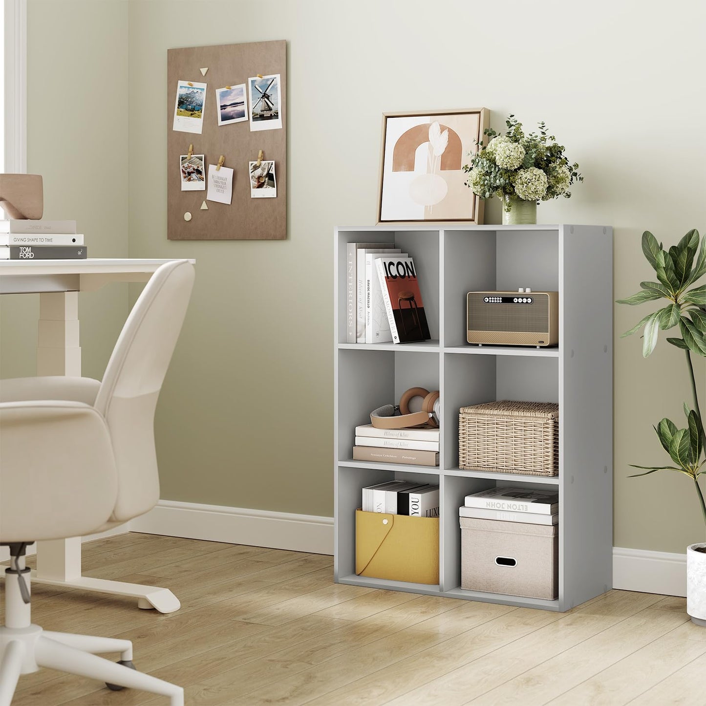 WOLTU Bücherregal – Würfelregal – 6 Fächer – grau – 60 x 89 x 29 cm