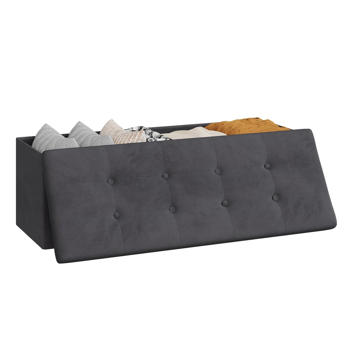 WOLTU Aufbewahrungsbank – 110 cm – 118 l Stauraum – klappbar – samtgrau – Belastbarkeit 300 kg