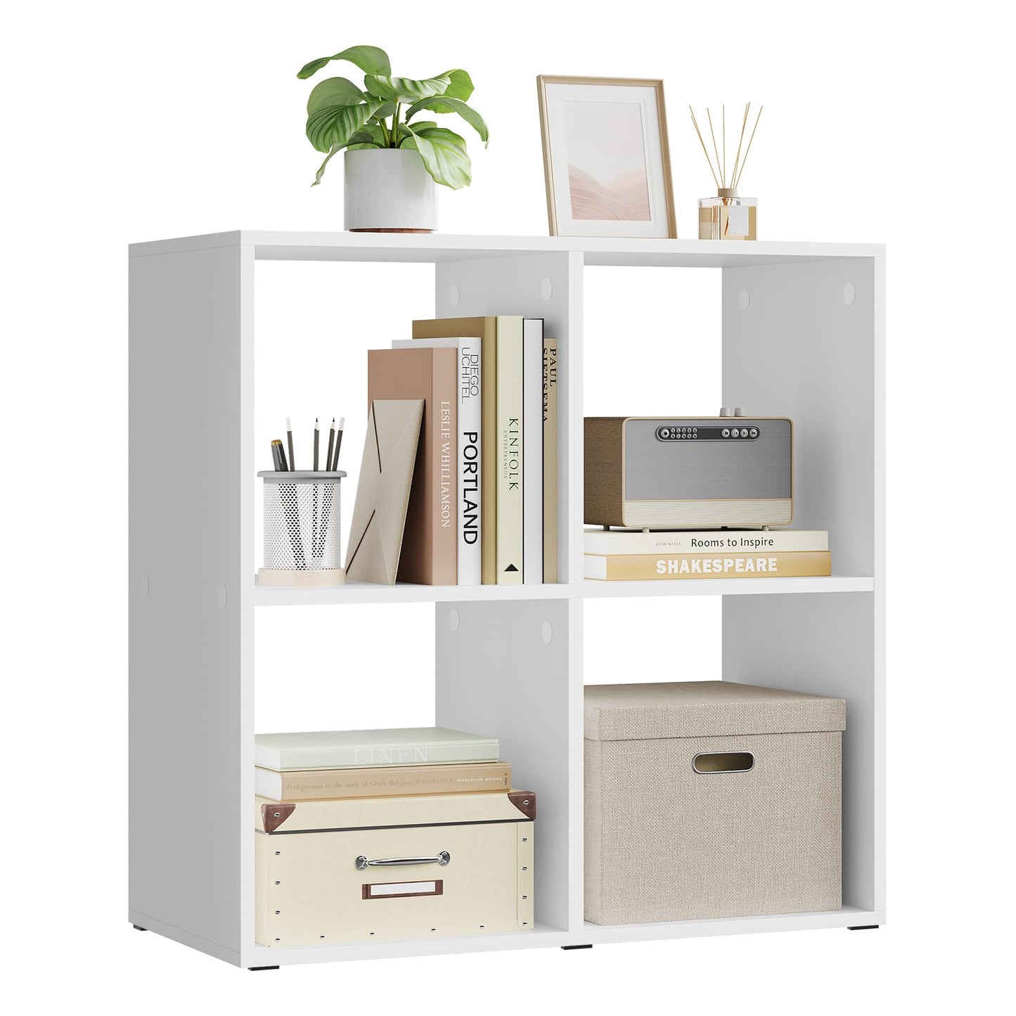 WOLTU SK053ws Bücherregal – 4 offene Fächer – helles Eiche – 60 x 60 x 29 cm