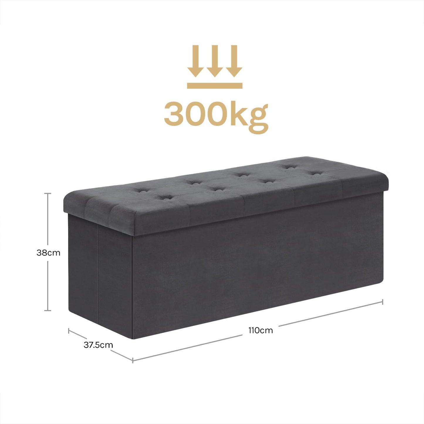WOLTU Aufbewahrungsbank – 110 cm – 118 l Stauraum – klappbar – samtgrau – Belastbarkeit 300 kg
