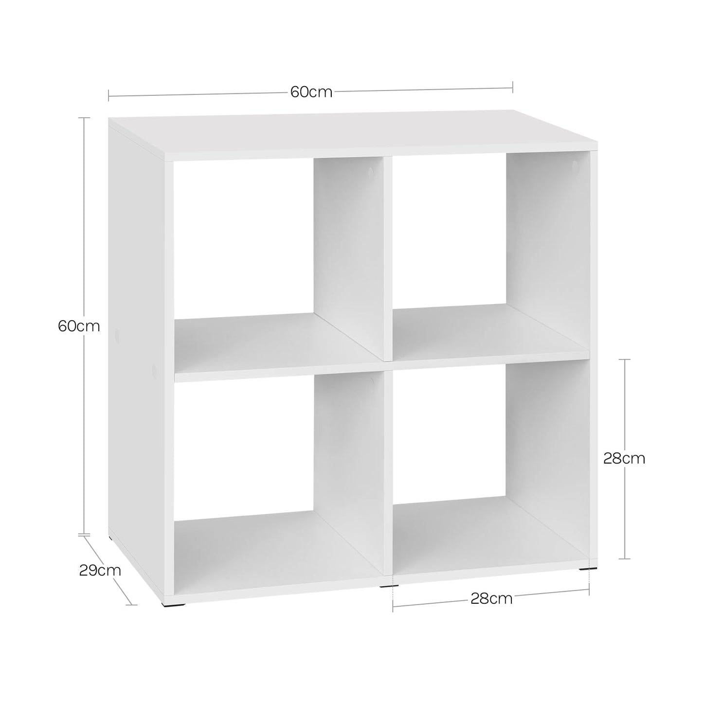 WOLTU SK053ws Bücherregal – 4 offene Fächer – helles Eiche – 60 x 60 x 29 cm