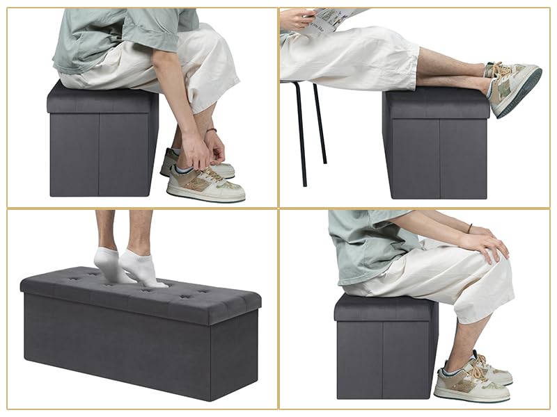 WOLTU Aufbewahrungsbank – 110 cm – 118 l Stauraum – klappbar – samtgrau – Belastbarkeit 300 kg