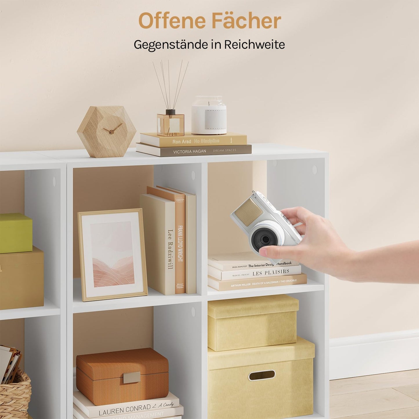 WOLTU SK053ws Bücherregal – 4 offene Fächer – helles Eiche – 60 x 60 x 29 cm