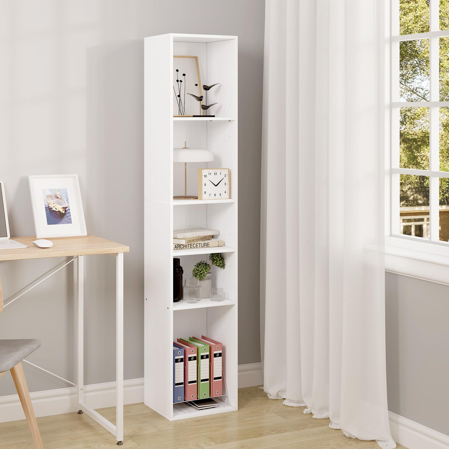 WOLTU SK034ws Bücherregal – offenes Regalsystem mit 5 Fächern – weiß – 30 x 151 x 26 cm