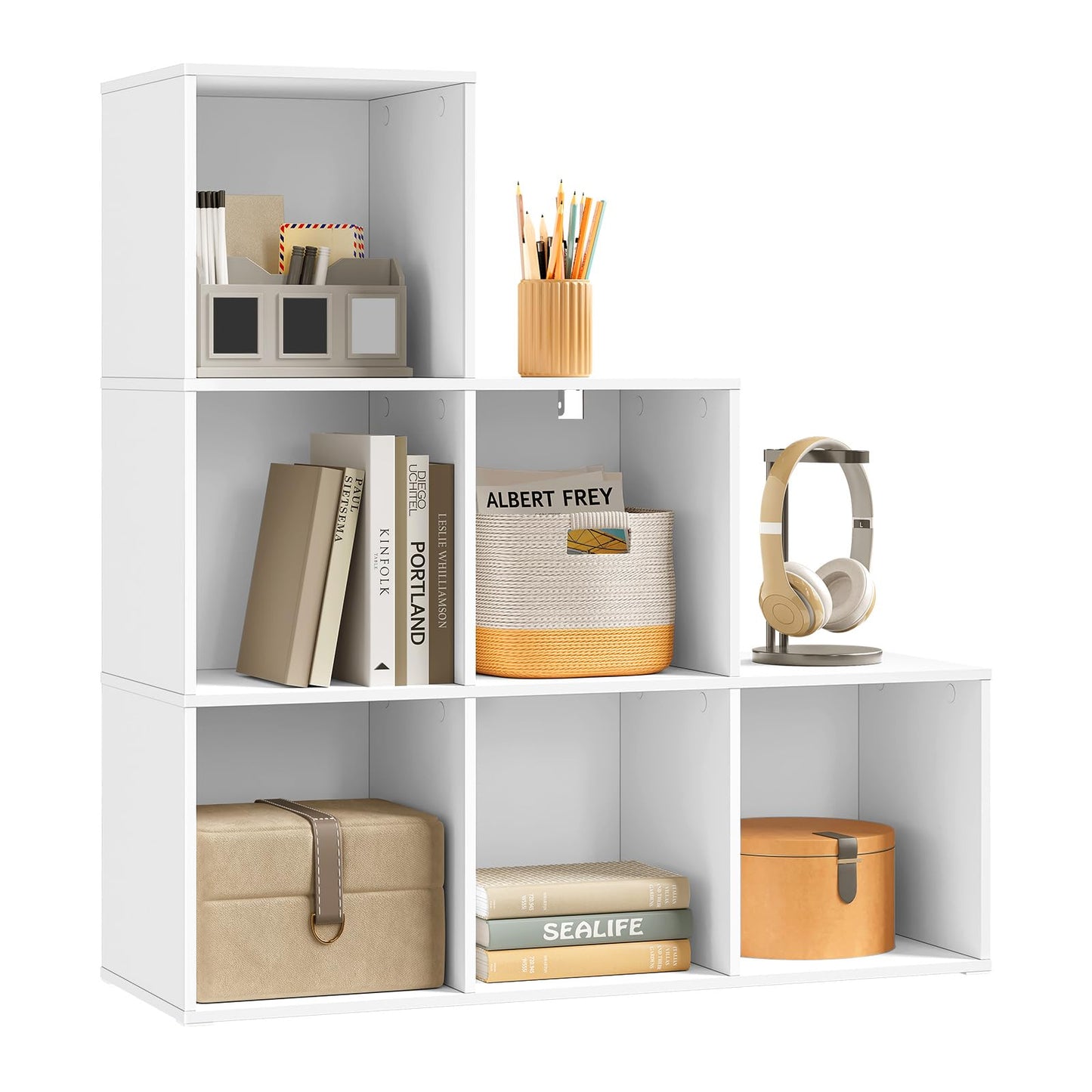WOLTU SK061ws Regalschrank – 6 Fächer – weiß – 90,5 x 90,5 x 30 cm