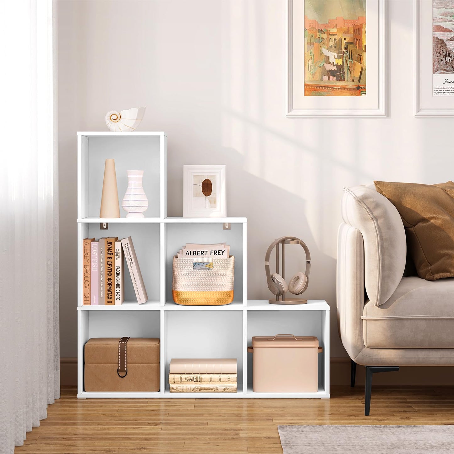 WOLTU SK061ws Regalschrank – 6 Fächer – weiß – 90,5 x 90,5 x 30 cm