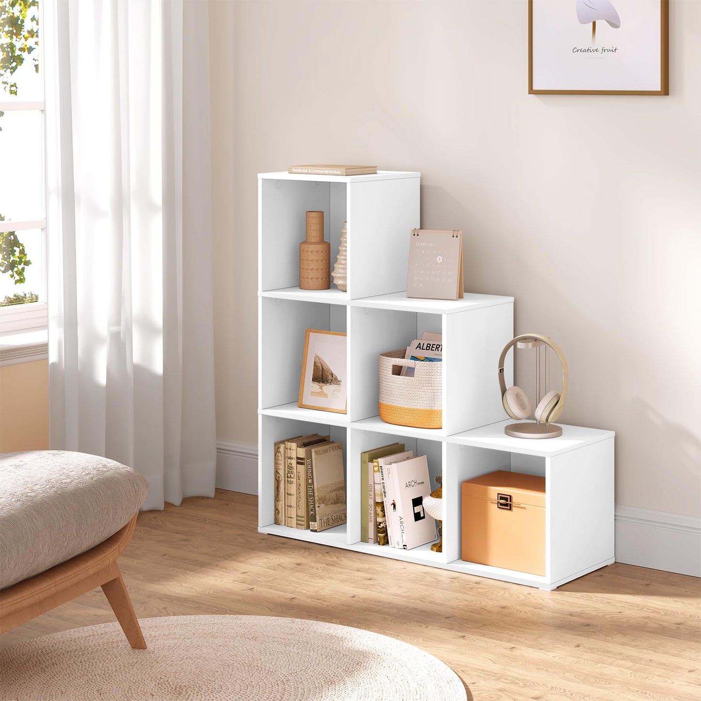 WOLTU SK061ws Regalschrank – 6 Fächer – weiß – 90,5 x 90,5 x 30 cm