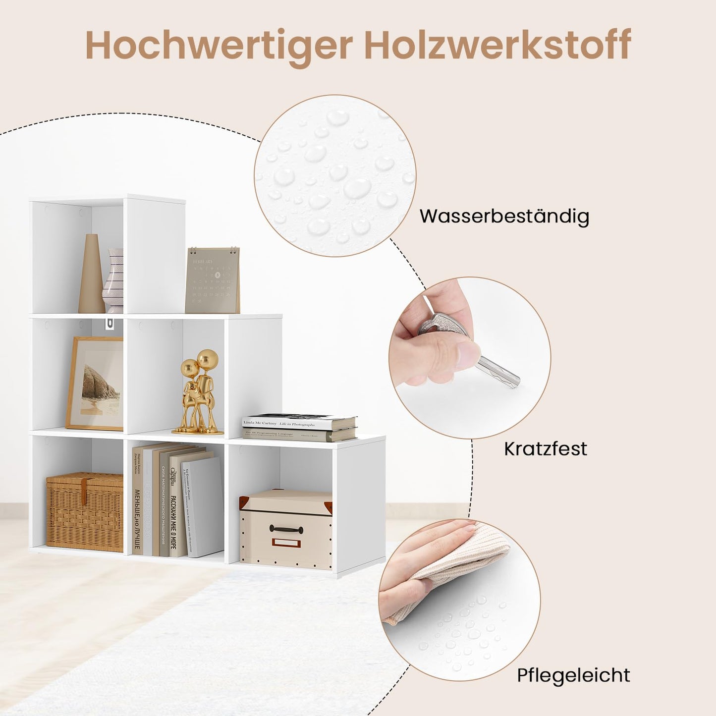 WOLTU SK061ws Regalschrank – 6 Fächer – weiß – 90,5 x 90,5 x 30 cm