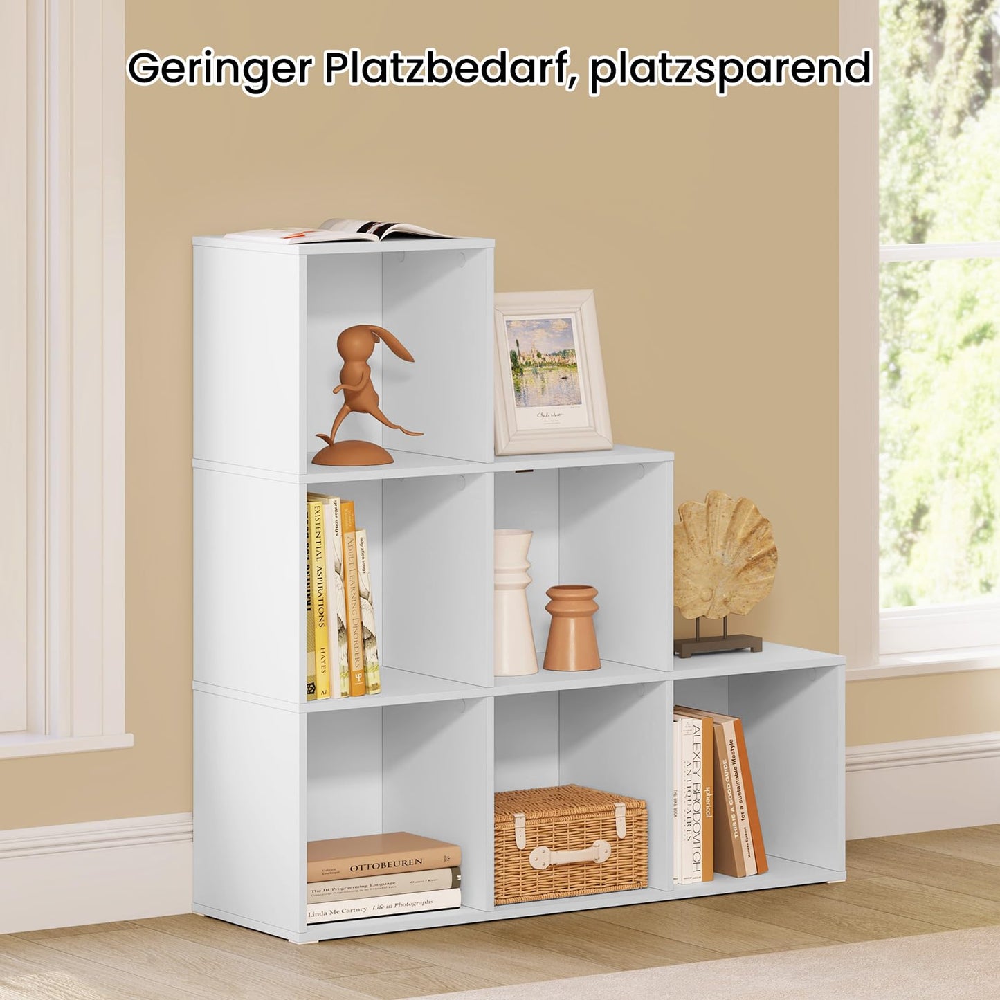 WOLTU SK061ws Regalschrank – 6 Fächer – weiß – 90,5 x 90,5 x 30 cm