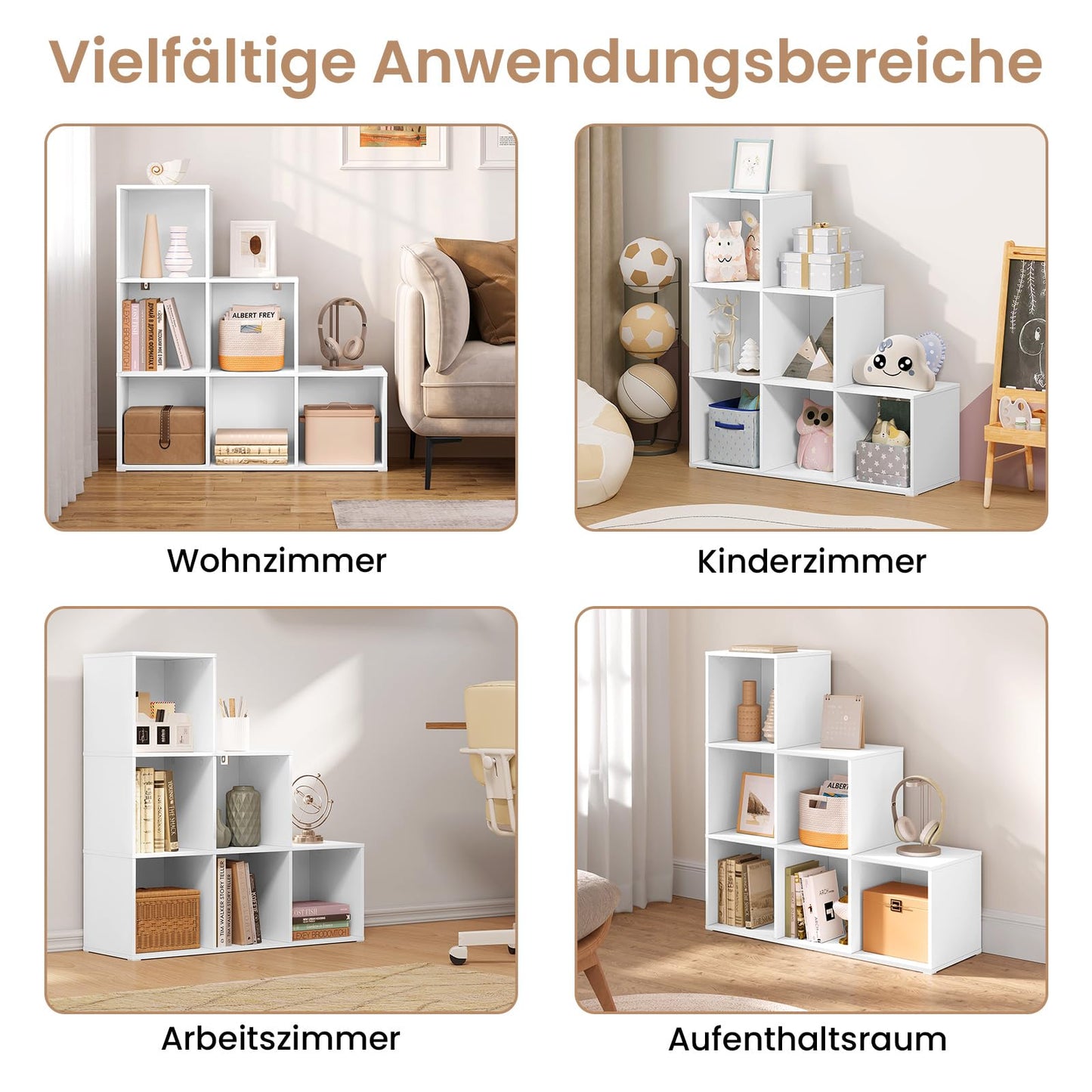 WOLTU SK061ws Regalschrank – 6 Fächer – weiß – 90,5 x 90,5 x 30 cm