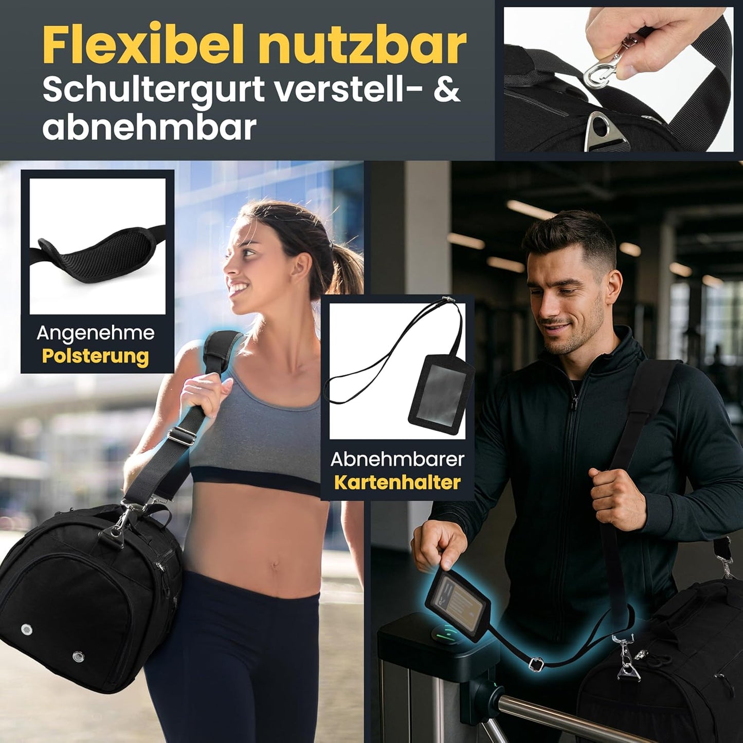 HELDENWERK Sporttasche 30L - Mit Schuhtasche & wasserdichter Nasstasche - Fitness- & Reisetasche - Unisex - Schwarz