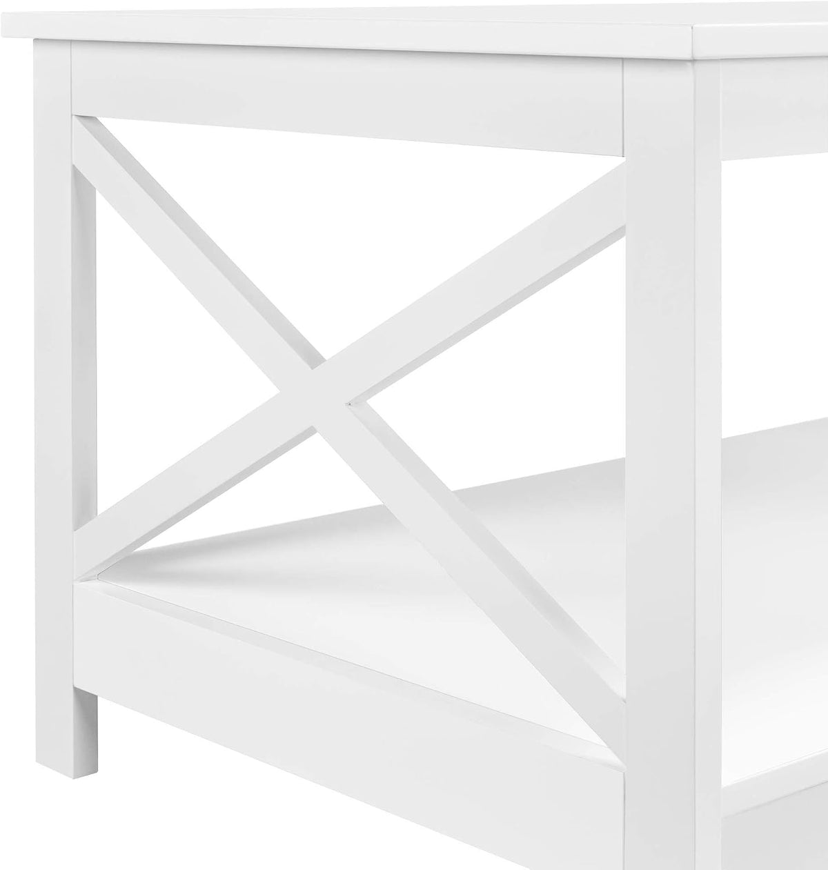 Couchtisch mit 2 Ablagebrettern und X-förmigem Gestell, 100 × 50 × 45 cm, weiß