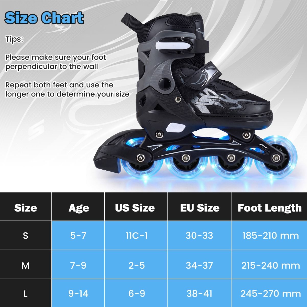 Coast Kinder-Inlineskates – 4-fach verstellbar – LED-Rollen – grau